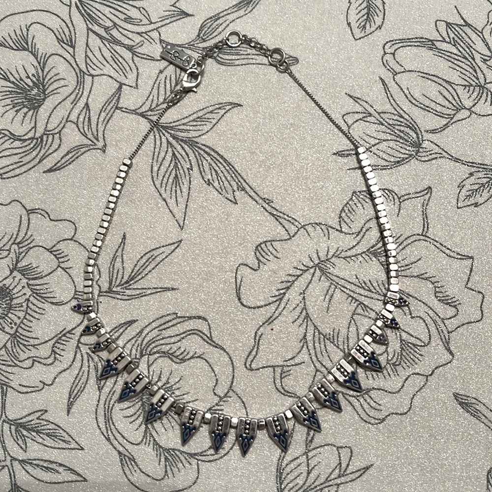 Jessica Simpson necklace, silver tone, blue enamel